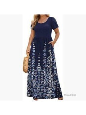 Plus Size Maxi Dress with Pockets, Loose Fit, Casual Summer Sundress